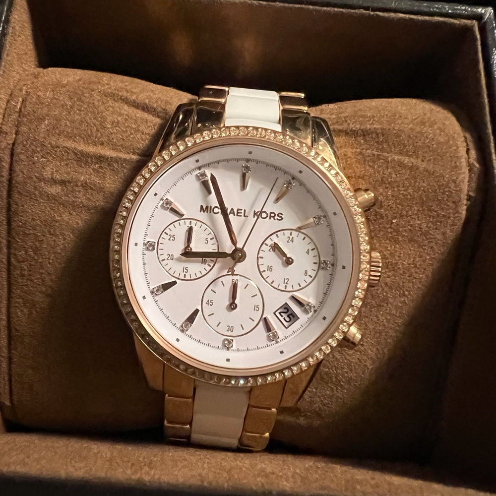 Michael Kors two-tone (gold and white) bracelet watch